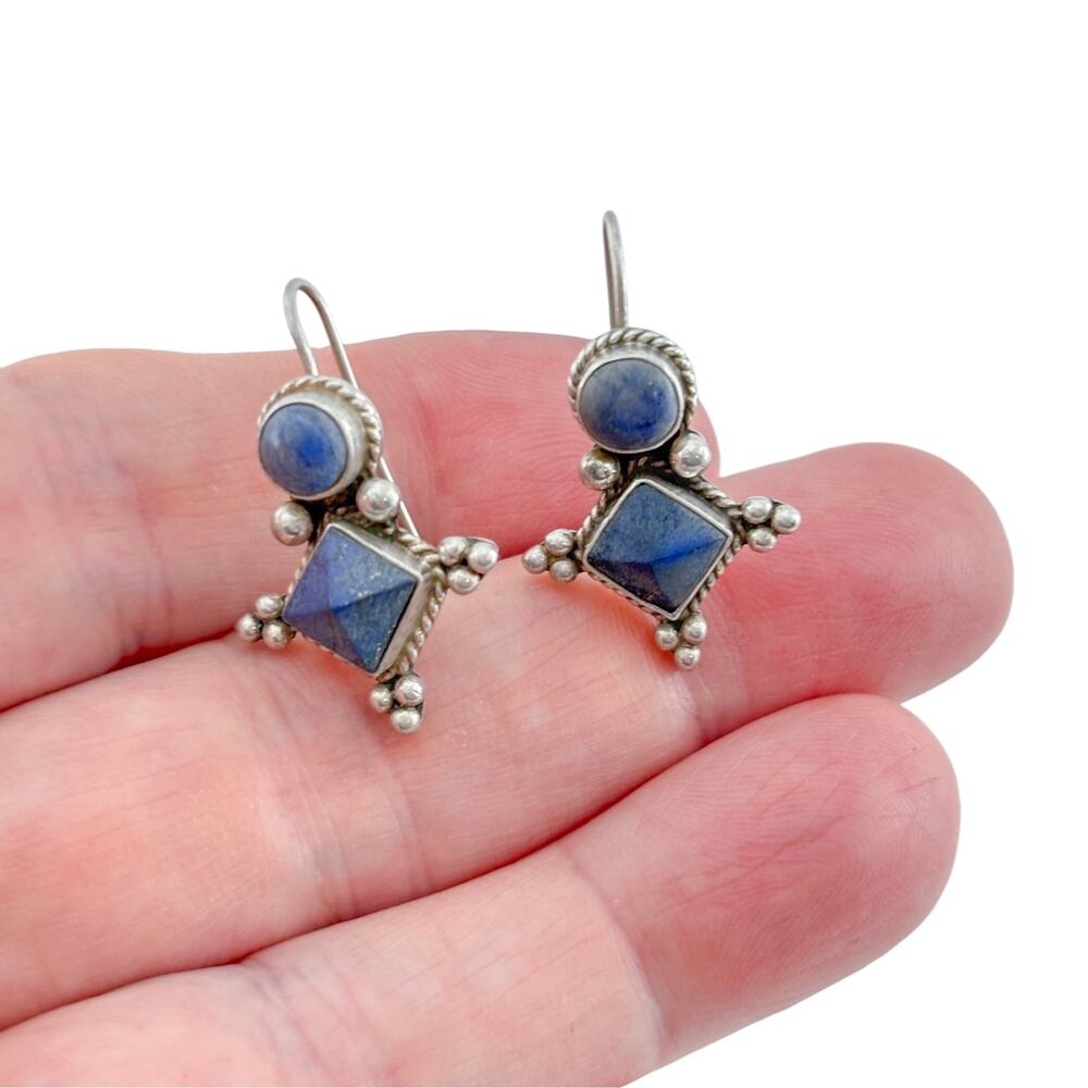 Vintage Sterling Silver 925 Lapis Lazuli Drop Earrings